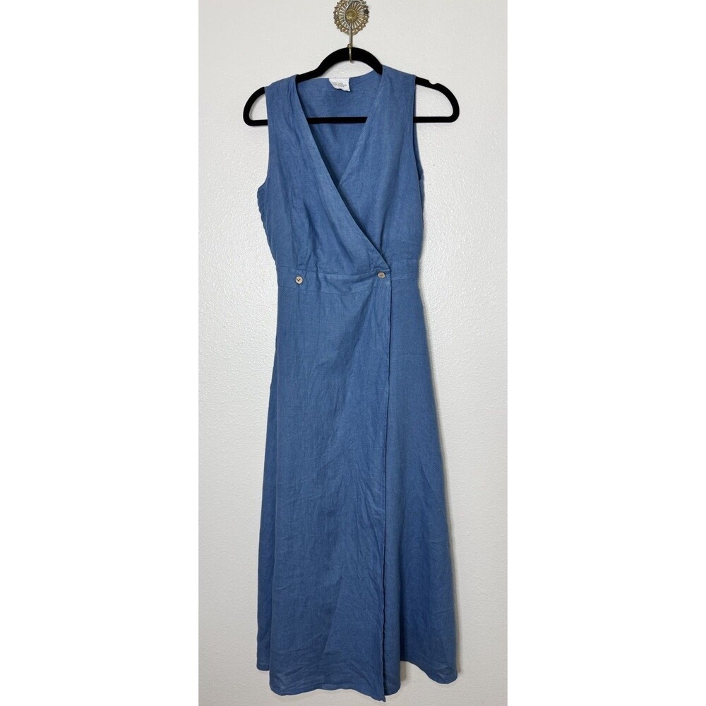 Linen Handmade Studio Riviera Dress Women Linen Sleeveless Wrap Maxi Size 8
